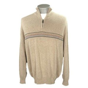 Eddie Bauer Tan 1/4 Zip Striped Cashmere Sweater L